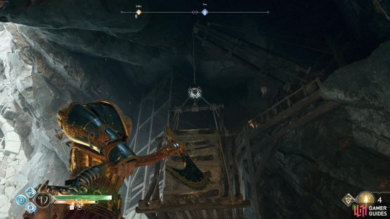 Look into the air to spot a runic disc holding suspending the platform in the air.