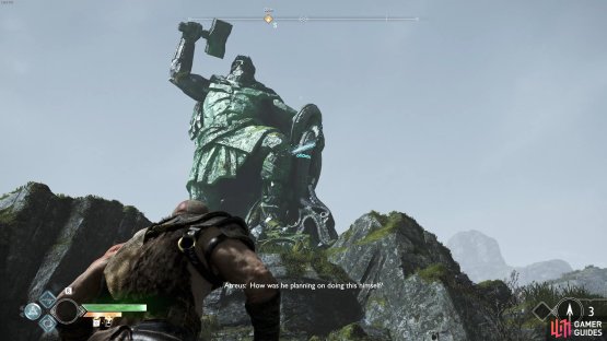 The runic markings show where the statue is vulnerable to axe throws.