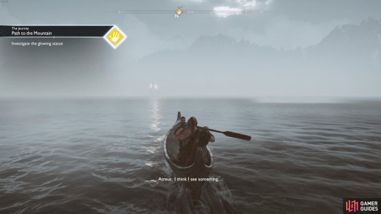 Bring the boat close to the glowing statue and have Atreus read the runes.