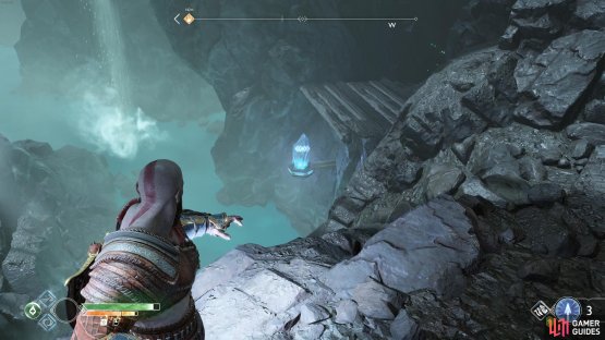 Look over the cliff to the right once you climb the ledge to find this crystal.