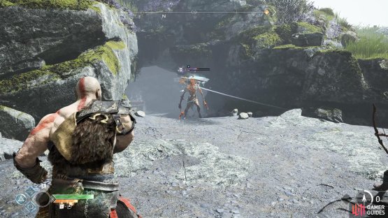 You can pin this enemy back with arrows and axe throws.