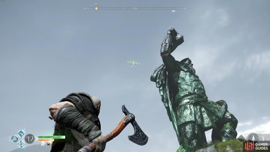 Look for the Raven circling the statue.