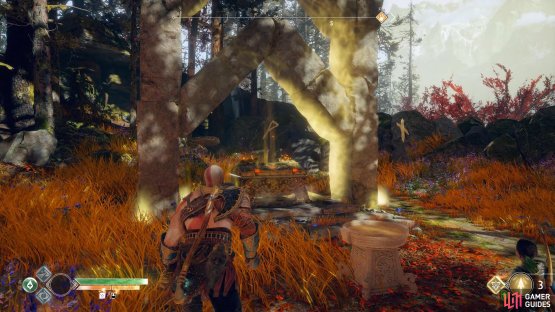 Have Atreus input the phrase into the sand bowl to gain access to the Legendary Chest.