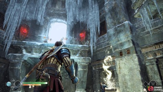Shoot the Shatter crystals at the top to create a wall you can leap to and escape the platform.