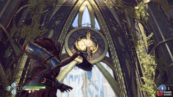 Strike the runic disc to sever the chain and release the crystal.