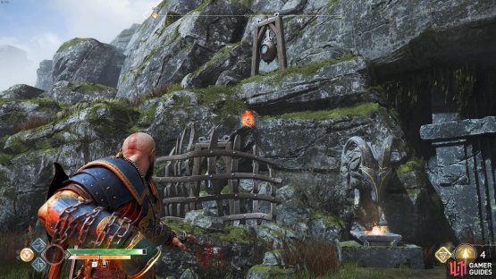 Throw a Shatter Crystal here and shoot it to strike both of the left bells at the same time.