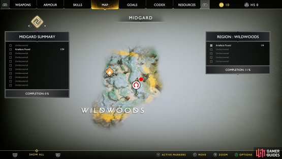 The red dot on this map signifies the location of Artefacts