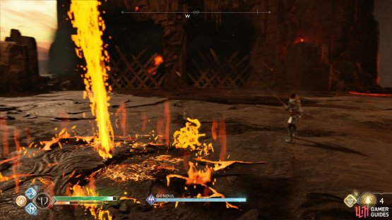 G&ouml;ndul will leave a flaming circle on the ground when she jumps 