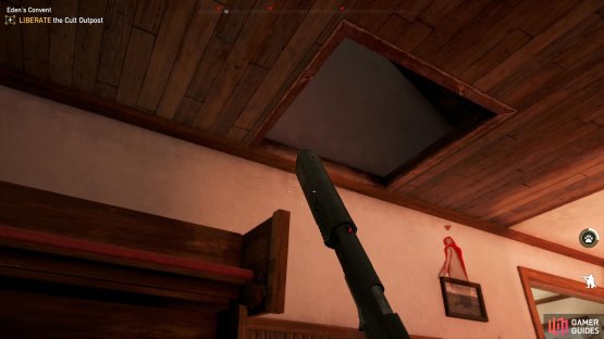 Look inside the church to find a hole near the entrance