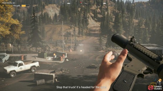 use a rocket launcher on the gas truck before it can get close.