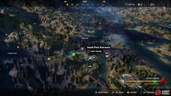 Search to the south of Widow&rsquo;s Creek to find South Park Entrance