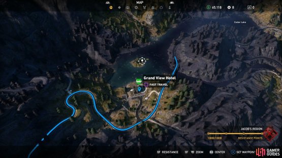 Search the small island to the north of the Grand View Hotel