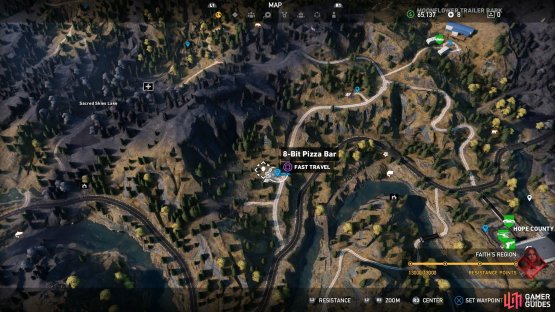 8-Bit Pizza Bar is located a little to the northwest of Hope County Jail
