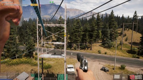 you&rsquo;ll need to take the zipline down to the other tower and hit the final switch.