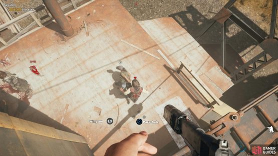 use the area up here to drop on the cultist below.
