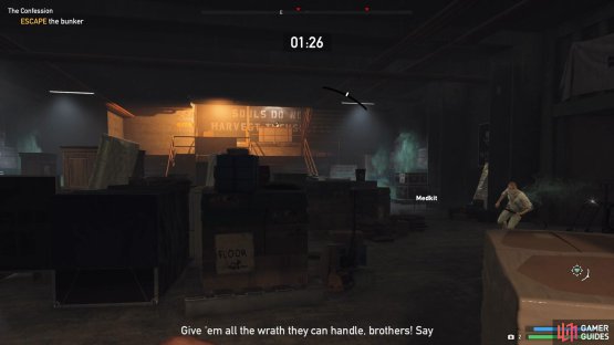 Avoid all combat and head for the stairs at the back