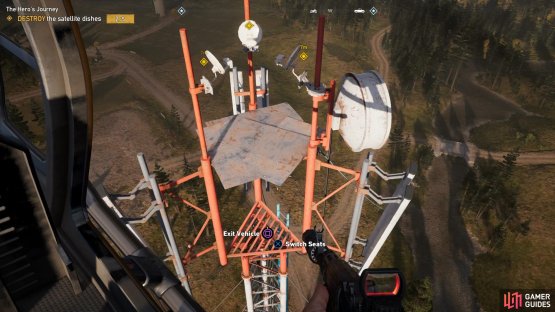 use Larry&rsquo;s helicopter to hit the three remaining dishes.