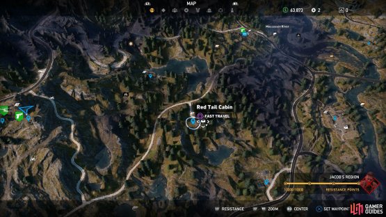 Red Tail Cabin is located to the northeast of Wolf&rsquo;s Den
