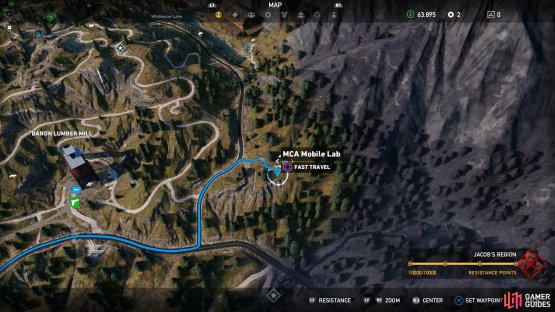 Head east of the Baron Lumber Mill to find the MCA Mobile Lab