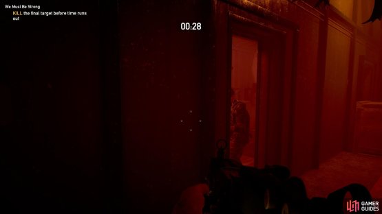 don&rsquo;t rush down the corridor or this enemy on the left will surprise you.