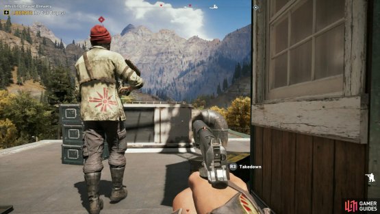 Climb the ladder to reach the Marksman on top of the roof