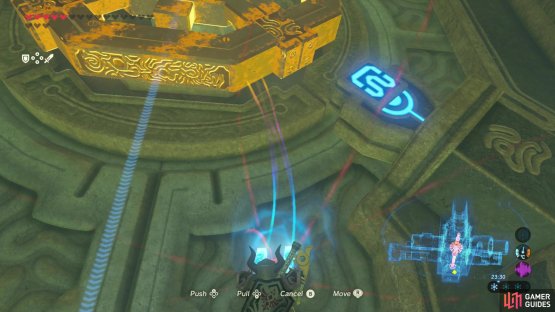 Use magnesis to pull the metal cog into the door