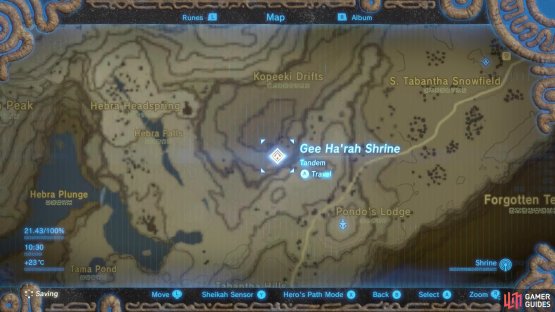 Gee Harah Shrine is found northwest of Hebra Tower