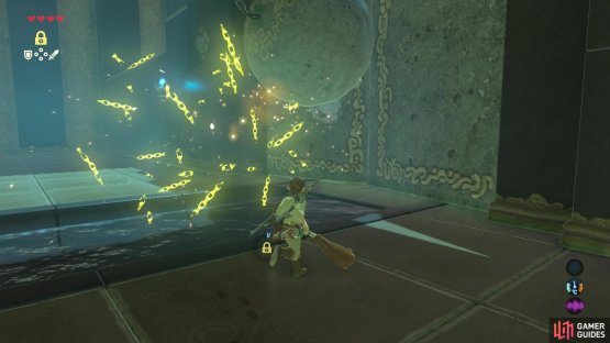 Use Stasis to force the boulder into the door