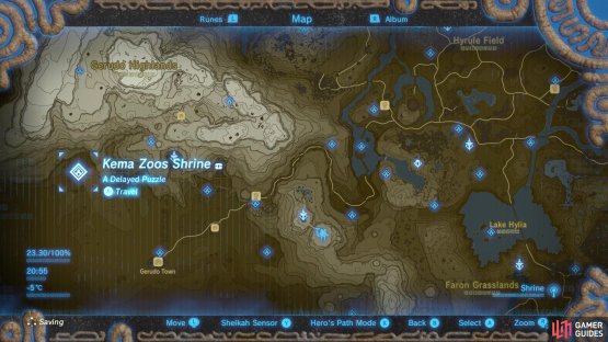 Kema Zoos Shrine is found northwest of Gerudo town.