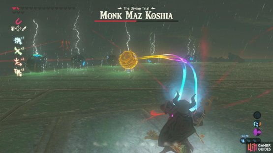 Use magnesis to drag one of the metal balls to near the Monk