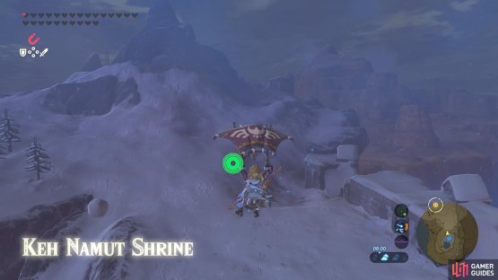 Fast-travel to the Keh Namut Shrine, then travel south-east to Mount Hylia.