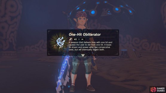 The One-Hit Obliterator deals infinite damage to foes, but reduces you to a quarter heart at all times.