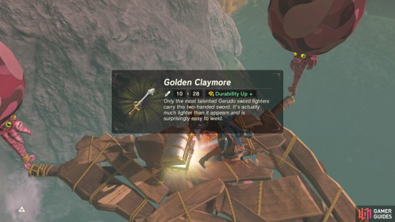 The third platform down has a Golden Claymore.