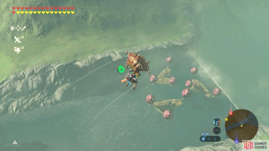 Glide towards the waterfall that leads to Lake Hylia.