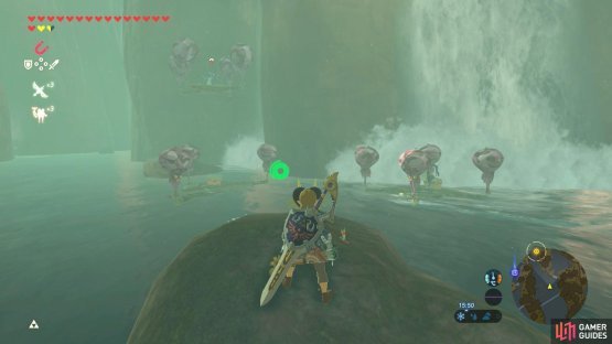 These platforms are near the base of the second waterfall along the east side.