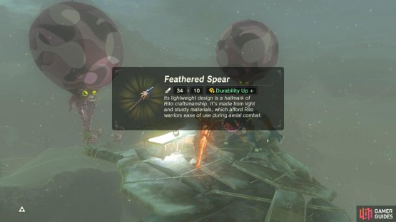 The metal chest contains a Feathered Spear.