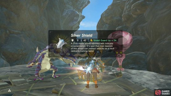 The chest contains a Silver Shield.