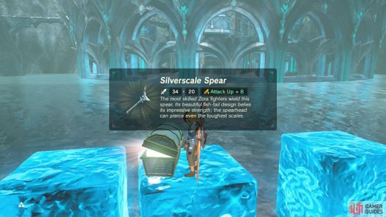 The chest here holds a Zora/Silverscale Spear.