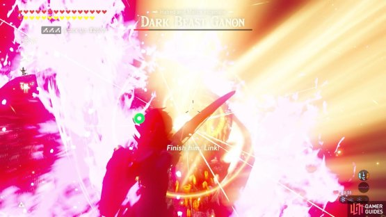For the final hit, you need to glide up to Ganon&rsquo;s face and shoot the newly revealed eye.