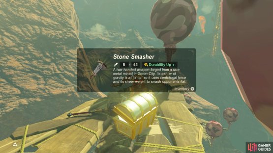 The highest platform has a chest with a Stone Smasher.