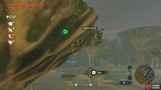 Climb up the tall, mushroom-shaped trees to grab &rsquo;em.