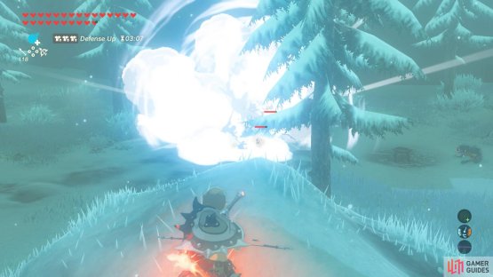 Lure the two melee Bokoblin towards the Ice Chuchu to freeze them.