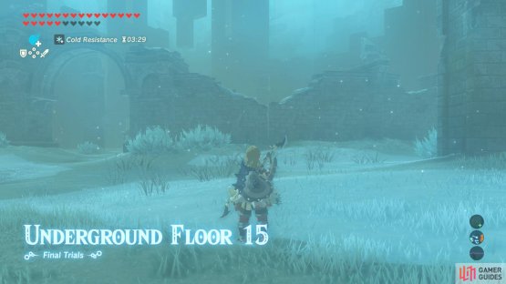 A ruined wall divides this floor in two.