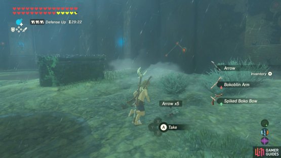 It would be a smart idea to search for arrows, so you can use the bow.
