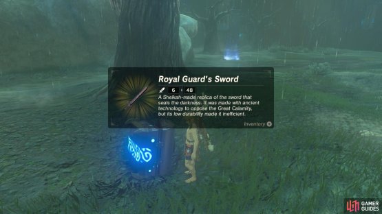 Inside is a Royal Guard&rsquo;s Sword. It&rsquo;s metal, so keep it safe for now.