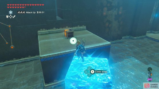 Towards the left, there&rsquo;s a chest you can reach by creating an ice pillar nearby.