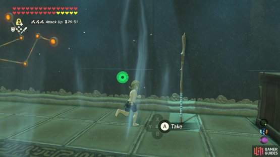 First, grab the Boko Spear from the ledge on the right.