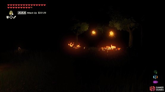 Run over to the two Fire Keese on the right and smack them around a bit.