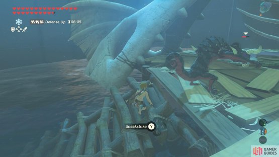 Before the Lizalfos recovers, move to the other side and you can perform another Sneakstrike!
