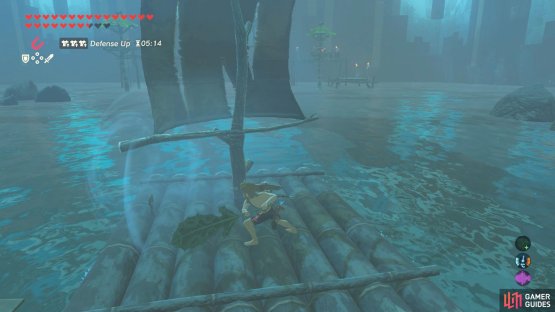 You may find it easier using the Korok Leaf to blow the raft to the left or right side.